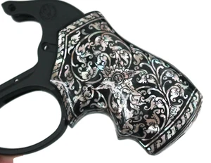 MOTHER OF PEARL GRIPS FOR RUGER LCR MODEL BLACK FLOWER ART VITOONMAKERS **OOAK - Picture 1 of 24