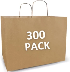 Large Kraft Shopping Bags with Handles - 16X6X12 Inch, 300 Pcs Brown Paper Bags - Picture 1 of 12