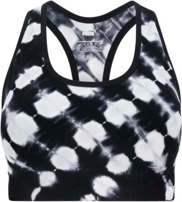 Sujetador deportivo sin costuras con estampado tie-dye de bambú para mujer PUMA S pequeño o M mediano negro Foto 1 de 2