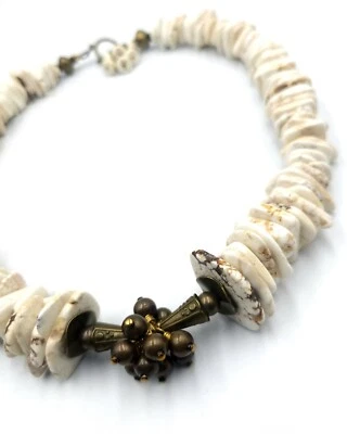 WILD HORSE MAGNESITE CHIP CHUNKY BRASS AFRICAN ARTISAN MADE NECKLACE - Image 1 of 4