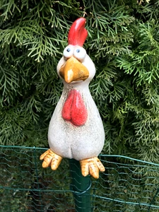 Zaunhocker aus Keramik, Zaunfigur, Pfostenhocker, Huhn, 20 cm hoch, NEU - Bild 1 von 4