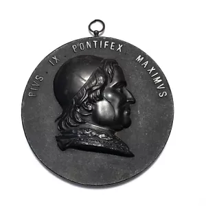 Pope Pius IX Bois Durci Medal Portrait Medallion Plaque Antique 1870s - Picture 1 of 7