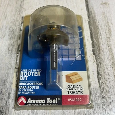 Amana Tool 54102 Carbide Tipped Classical Bead & Cove 13/64 R 1/4" Shank Bit NOS - Image 1 of 4