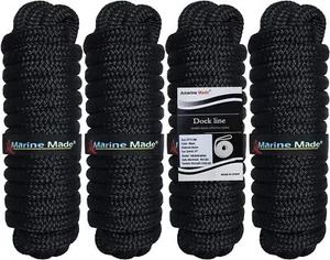 4 X Cuerda de Amarre Marina 3/8" 15' Líneas de Muelle de Barco Doble Trenzado Línea de Nylon Negro - Imagen 1 de 8