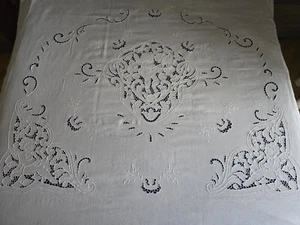 Maestoso copriletto puro lino Bellora ricamo intaglio a mano - Picture 1 of 14