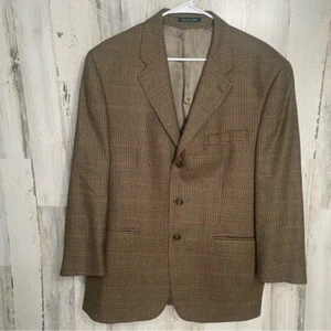 Lauren Ralph Lauren Vintage Wool Cashmere Houndstooth Blazer size 43 Tan - Picture 1 of 10