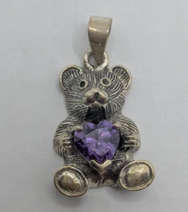 Marsala Co. Sterling Silber 925 Teddybär Anhänger mit Amethyst Herz - Bild 1 von 7