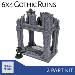 6x4 Gothic Ruins (Open Windows) - 28mm 3D Printed Terrain Tabletop Wargaming - Bild 1 von 8
