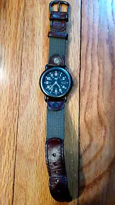 Vintage Swiss Army Cavalry Women's Field Watch Black Gunmetal Green Brown Band - Picture 1 of 3