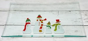 Pampered Chef Snowman Rectangular Clear Platter Plate 2821 13.5" x 8" Glass NEW - Picture 1 of 12