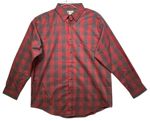 Haggar Red & Gray Plaid Button-Down Long Sleeve Shirt Mens Medium Cotton Blend - Picture 1 of 6