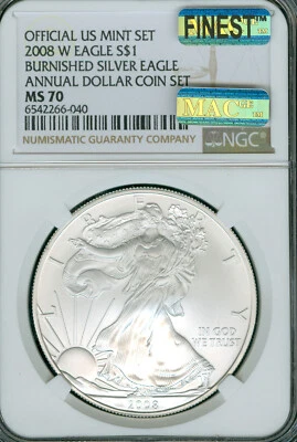 2008 W ANNUAL SET SILVER EAGLE NGC MS70 PQ MAC FINEST MAC SPOTLESS * - Image 1 of 2