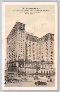 Postal ilustración The Commodore Hotel NYC 1930s Forty Second Street Nueva York - Imagen 1 de 3