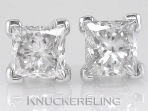 Borchie solitario diamantate taglio principessa 1,00 ct certificate D IF VG in platino massiccio - Foto 1 di 1