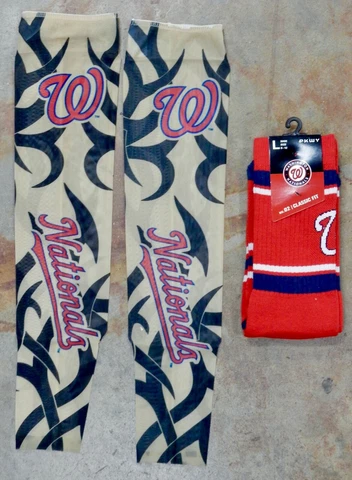 Washington Nationals 3 Pack MLB Tribal Tattoo Arm Sleeves Sheer Red Stripe Socks Cover