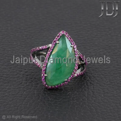 Natürlicher Smaragd Rubin Edelstein Ring 925 Sterlingsilber Schmuck Designer - Bild 1 von 4