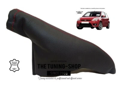 Ghetta freno a mano per Ford Fiesta 2002-2008 pelle cuciture rosse - Immagine 1 di 4