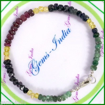 Pulsera exclusiva con cuentas de zafiro esmeralda rubí natural 37+ quilates ~7,5 pulgadas  Foto 1 de 3