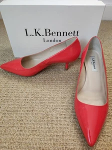 L.K. Bennett Coral Patent Leather Kitten Heel Pointed Toe Shoes Size 5 UK - Picture 1 of 6
