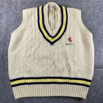 True Vintage Cable Knit Tennis Cricket Sweater Vest Old Money Preppy V Neck Wool - Image 1 of 4