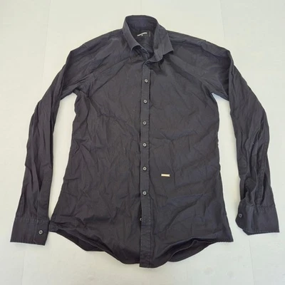 DSQUARED2 Camisa 48 Negro Hombre Mezcla de Algodón Abotonado Casual Clásico - Imagen 1 de 4