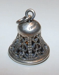 VTG Sterling Silver - DANECRAFT Heart Filigree Wedding Bell Bracelet Charm - Foto 1 di 4