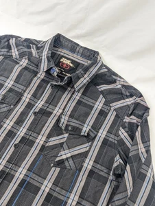 Vintage No Fear Hemd Herren XXL schwarz grau blau kariert Y2K Skater Grunge Rockabilly - Bild 1 von 10