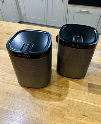 Pair of Sonos Play1 Wireless Smart Speakers Black/Grey with Cable/Plug Working - Image 1 of 4
