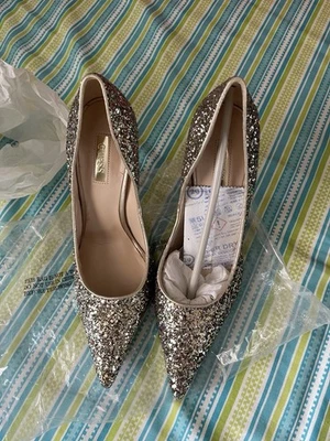 Guess Glitter Gold Sparkly Shoes Heels Pumps Womens Size 7 Pointed Toe - Image 1 of 4
