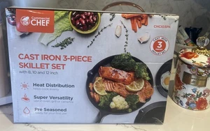 Kommerzielles Chef 3-teiliges Gusseisen Pfanne Set – 8 Zoll, 10 Zoll und 12 Zoll - Bild 1 von 4