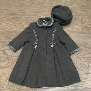 Sarah Louise England Pleated Girl’s Coat and Hat Set - Gray Size 2T NWT - Picture 1 of 7
