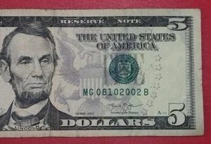 $5 Five Dollar Birthday Note Serial Number MG08102002B 2013 - Picture 1 of 4
