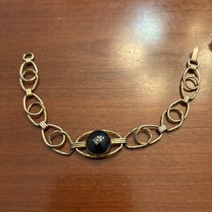 Bracciale antico maglia filo diamantato onice pieno oro 10 carati 7” 8,8 g - Foto 1 di 6
