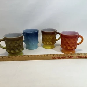 Vintage MCM FIRE KING Lot 4 Coffee Cup Mug Diamond Pattern 4 Ombré Colors USA ** - Picture 1 of 18