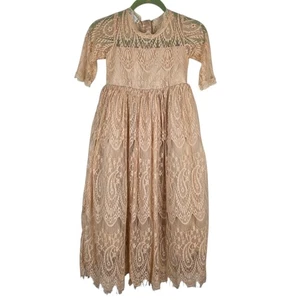 Trish Scully Bella Blush Ivory Lace Dress 10 Pageant Flower Girl Confirmation - Picture 1 of 17