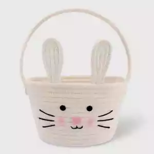 Easter Basket Circular Rope Decorative Bunny Handle Childrens Home Decor Cute - Picture 1 of 15