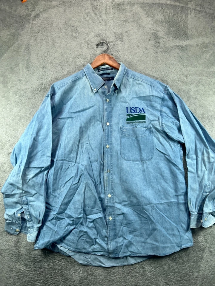Mens XL Shirts Vintage Durango Denim Devon Jones Button Down Blue Long Sleeve - Image 1 of 4