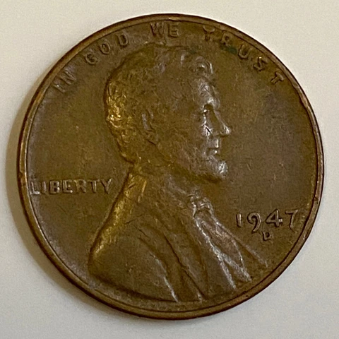 1947 D Lincoln Wheat Cent- Detached Lamination Error- F/VF Details, Rim Nicks Cover