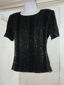 Blusa Vintage Gina Bacconi con Cuentas Fiesta Top Brillante Reino Unido 10 - Imagen 1 de 2