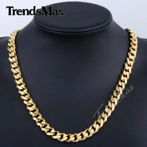 11mm 26inch Gold Plated Curb Cuban Chain Stainless Steel Necklace Mens Jewelry - Picture 1 of 6