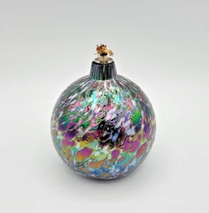 Hand Blown Art Glass Oil Lamp Iridescent Metalic Multicolor with Wick Not Signed - Picture 1 of 8