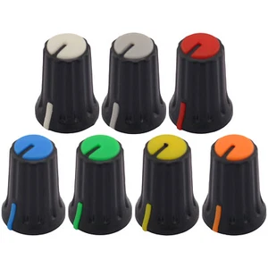 Plastic Black Body Control Knob Flared Base & Coloured Cap - 6mm D270 Hole - Picture 1 of 29