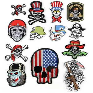 13pcs Pirate Skull Patches Ghost Head Embroidery Iron On Applique Jackets Jeans - Picture 1 of 12