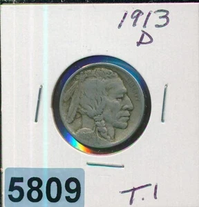 BUFFALO NICKEL -  1913-D - TYPE 1 - #5809 - Picture 1 of 2