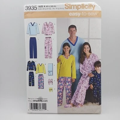 Simplicity 3935 Family Pajamas Slippers PJ Sleep Shirt Pant Size XS-XL  Uncut  - Image 1 of 4