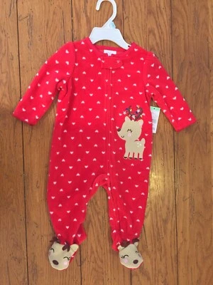 Bebé Reno Dormir Navidad Vacaciones 3-6 Meses Suave Vellón Ciervo Footies Cremallera  Foto 1 de 4