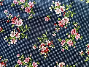 Waverly Fabric Blue Polka Dot Floral Print Pattern BTY - Picture 1 of 4