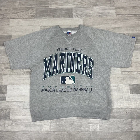 Vintage Russell Seattle Mariners Sweater Womens Medium Gray Usa Short Sleeve Cover