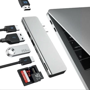 7 in 1 USB-C Hub Dual Type-C Multiport Card Reader Adapter HDMI - Picture 1 of 8