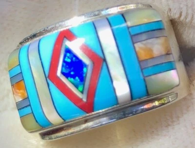 Handsome Warriors Face Paint Turquoise 8.5 Black Fire Opal ring Sterling 925 R - Image 1 of 4